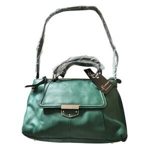 B Makowsky Green Lombard Satchel & Crossbody Bag, Leather Goldtone MSRP $298 New